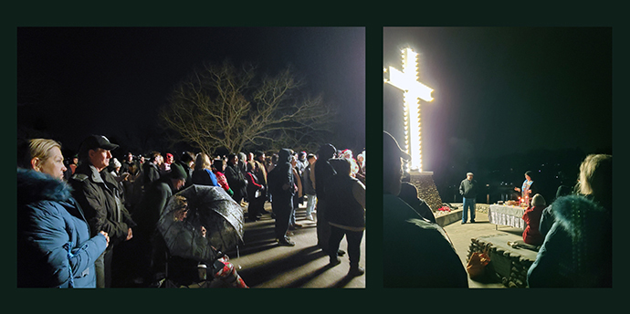 About 90 people attended the Haywood Emerging Faith Community’s Christmas Eve service, held at midnight at the cross at Lake Junaluska Conference and Retreat Center in North Carolina. The service included Holy Communion, and a number of attendees were drawn by the United Methodist tradition of an open table. Photo courtesy of Haywood Emerging Faith Community.